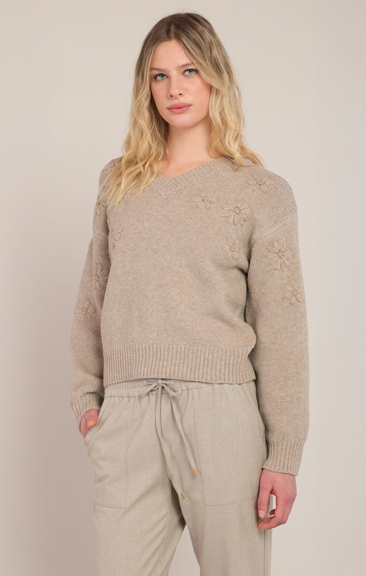 Room 34 Flower Embroidered Sweater