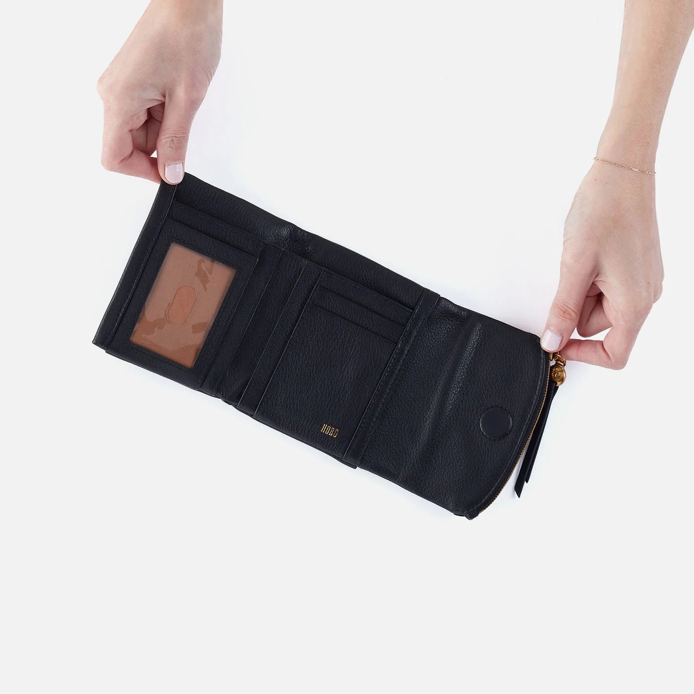 Hobo Fern Medium Trifold Wallet Black