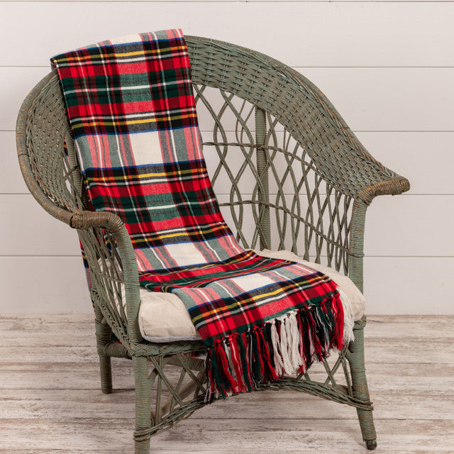 White Tartan Throw Blanket