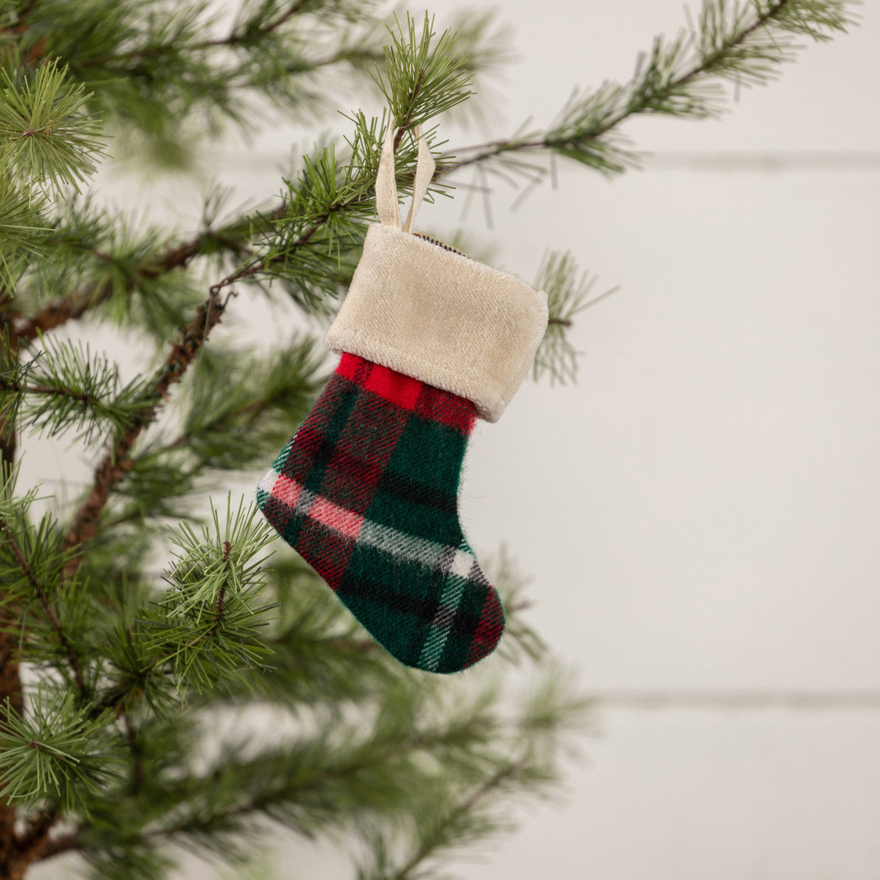 Tartan Stocking Ornament With Cream Cuff