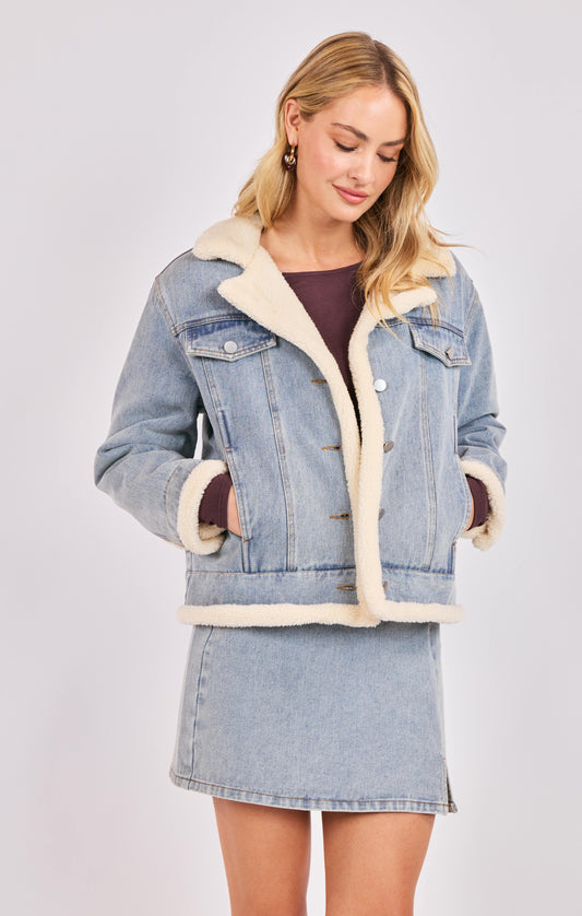 Sadie & Sage Metropolis Denim Jacket With Faux Shearling