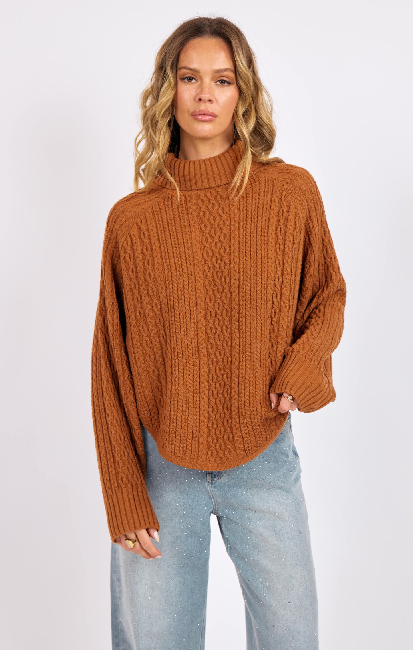 Sage The Label Fable Turtleneck Cable Knit Sweater