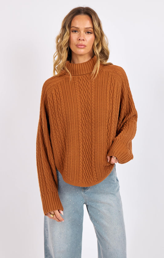 Sage The Label Fable Turtleneck Cable Knit Sweater
