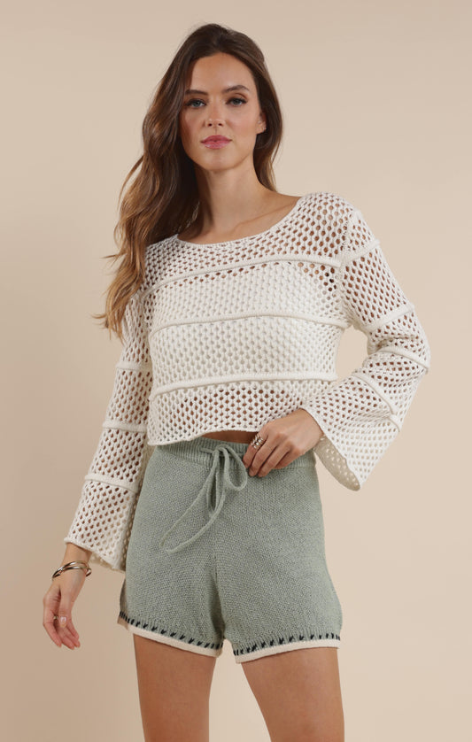 Sage The Label Poppy Crochet Bell Sleeve Sweater