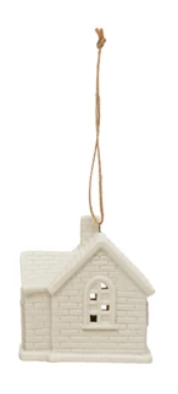 Stoneware House Ornament With LED Light