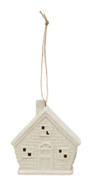 Stoneware House Ornament With LED Light