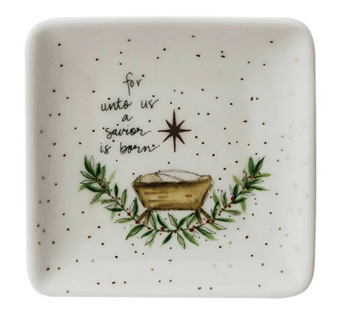 Christmas Stoneware Dish With Gold Electroplating