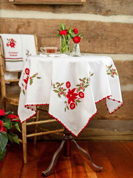 April Cornell Poinsettia Embroidered Tea Cloth