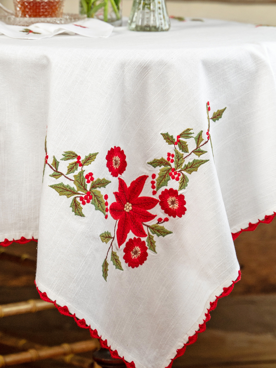 April Cornell Poinsettia Embroidered Tea Cloth