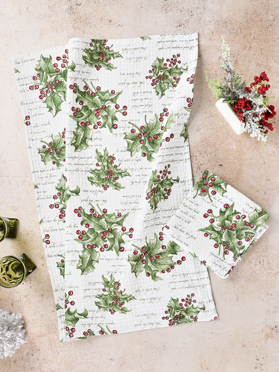 April Cornell Holly Song Tea Towel