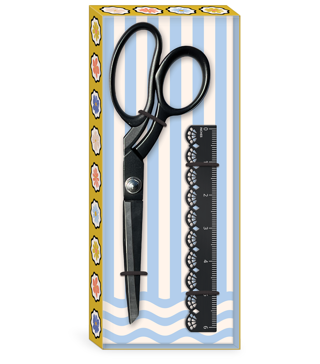 Vintage Borders Black Scissors & Ruler Set
