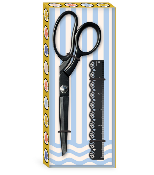 Vintage Borders Black Scissors & Ruler Set