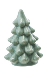 Ceramic Christmas tree figurine in a light green color on a white background
