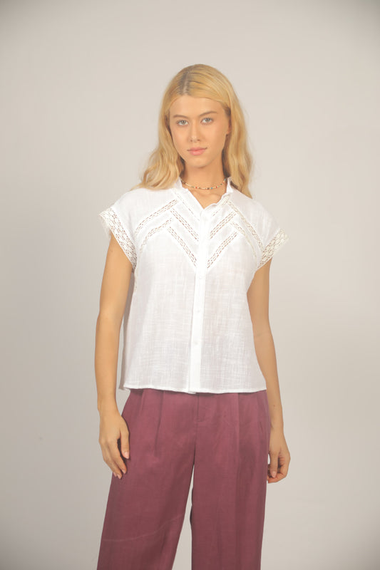 See U Soon White Short Sleeve Blouse