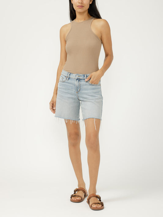 Silver Suki Mid Rise Long Shorts