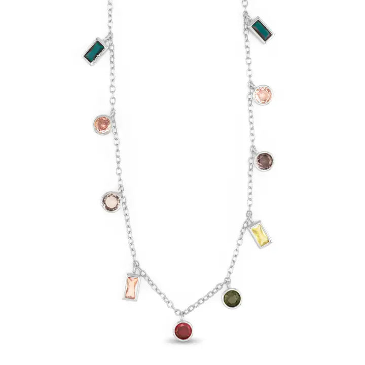 Sparkling Cz Colorful Charm Necklace