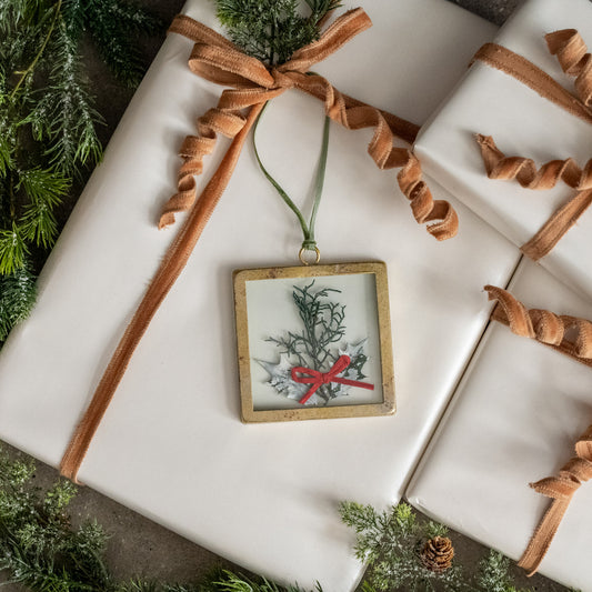 Square Pressed Holiday Floral Ornament