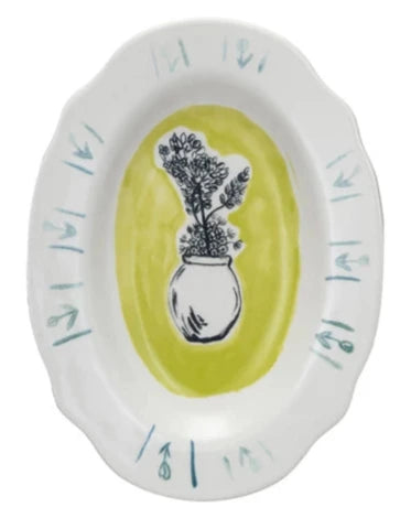 Hand-Painted Stoneware Plate With Flowers & Scalloped Edge