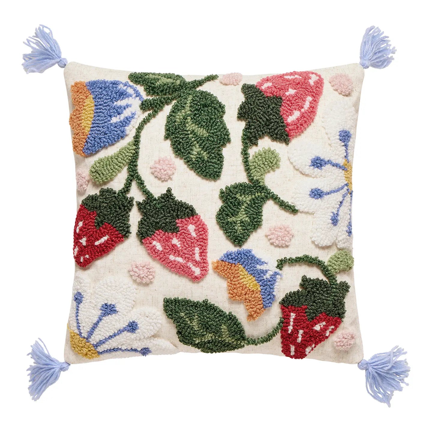 Strawberry Floral With Tassels Tufted Hook Pillow