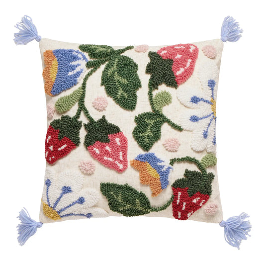 Strawberry Floral With Tassels Tufted Hook Pillow