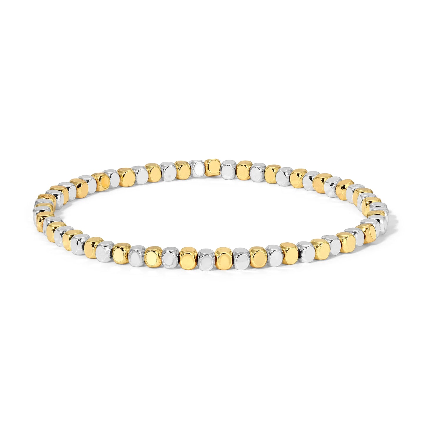 Silver and Gold Mixed Cube Bead Bracelet