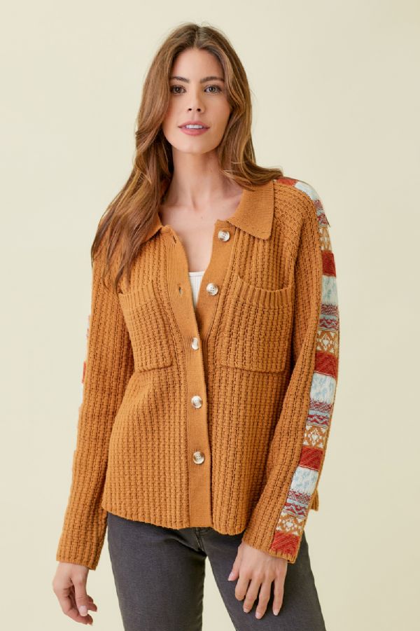 Mystree Mixed Weaving Sweater Jacket Caramel
