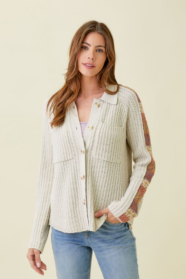 Mystree Mixed Weaving Sweater Jacket Oatmeal