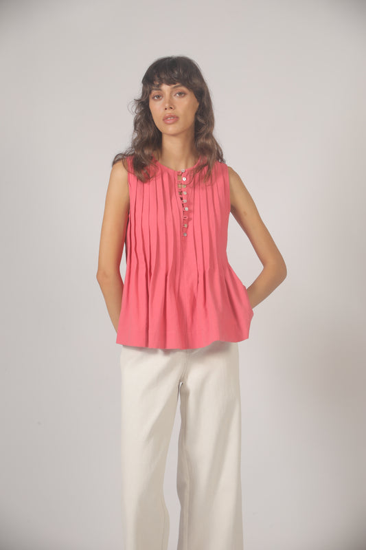 The Korner Sleeveless Pleated Top