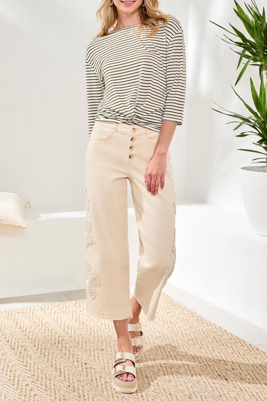 Tribal Audrey Button Fly Wide Crop With Crochet