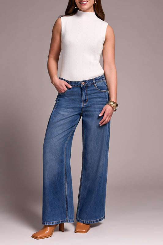 Tribal Audrey Light Denim Pleated Wide Leg Jeans