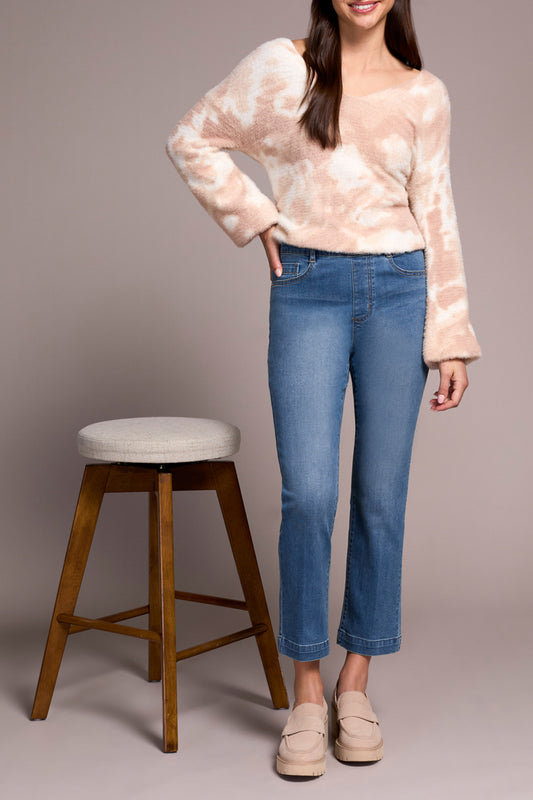 Tribal Audrey Pull-On Crop Straight Jeans With Front Crease
