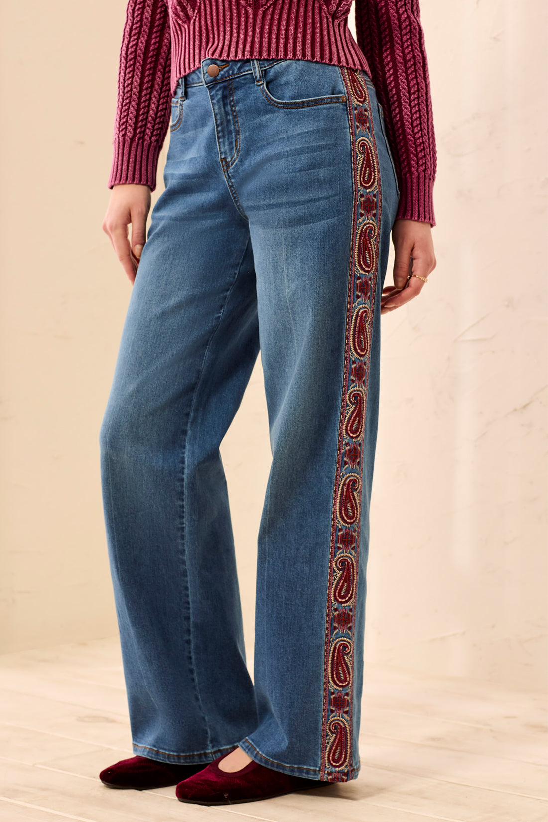 Tribal Audrey Wide Denim With Fancy Embroidery