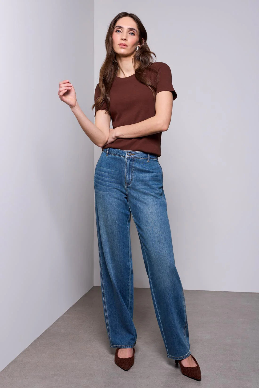 Tribal BLUE THREAD Cotton Ribbed Fitted Crew Neck Tee