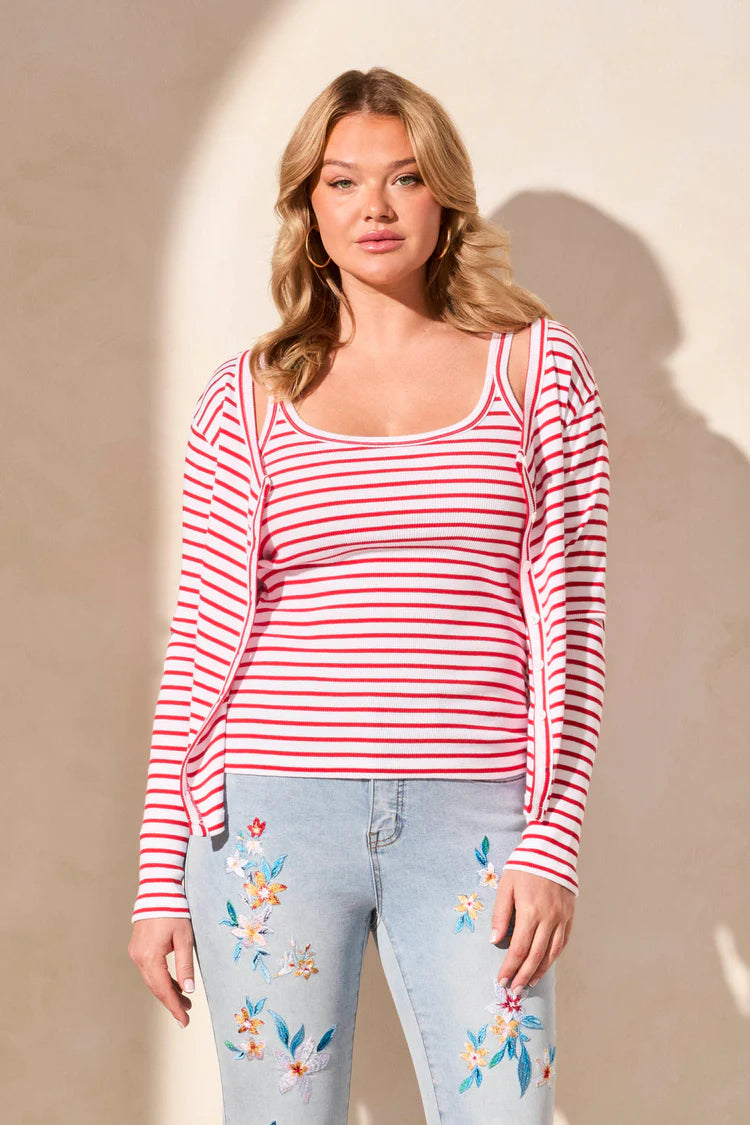 Tribal Baby Rib Striped Scoop Neck Fitted Tank Top