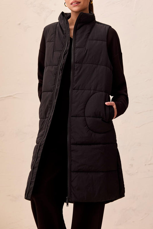 Tribal Black Long Zip-Front Quilted Vest