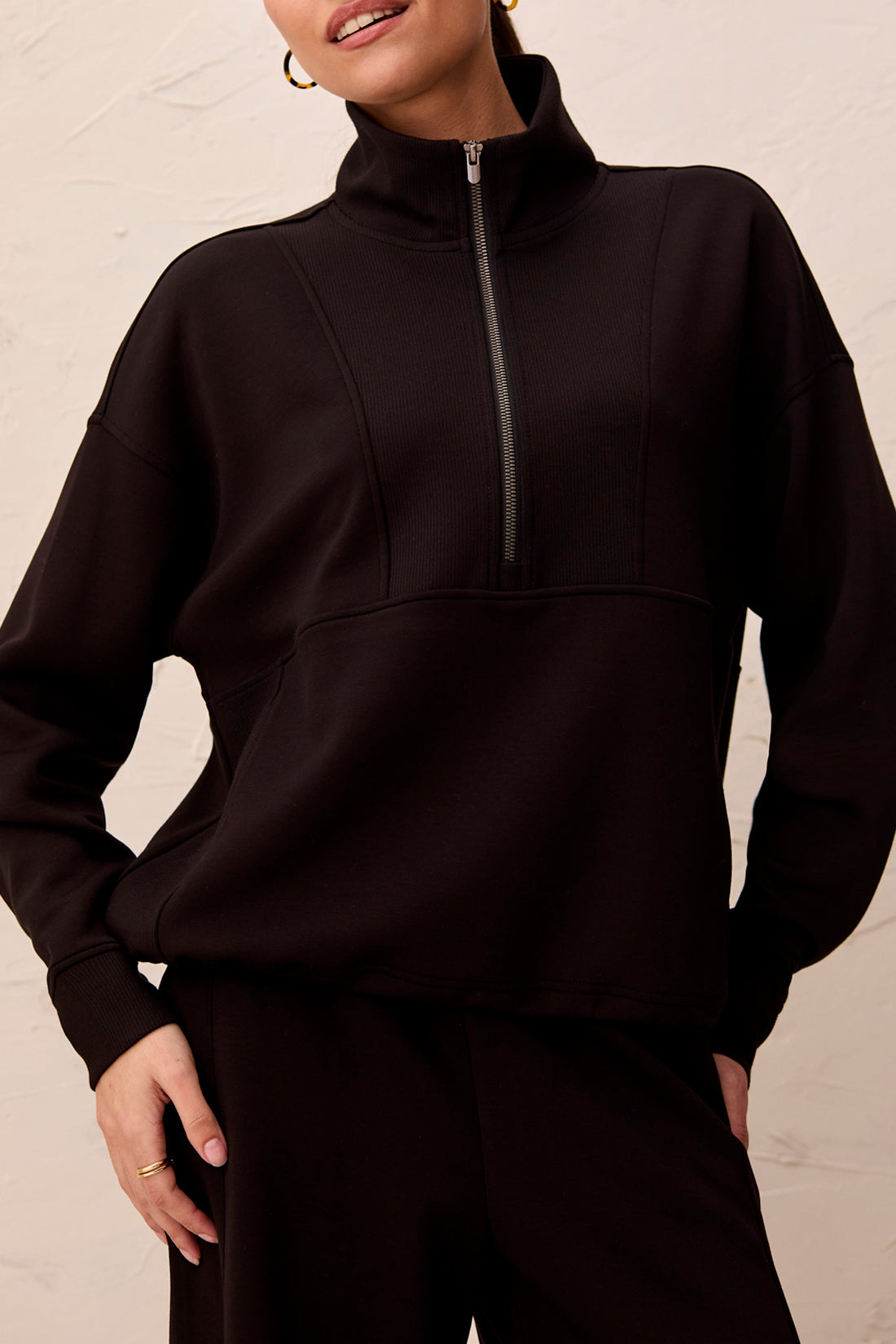 Tribal Mock Neck Top With Zipper
