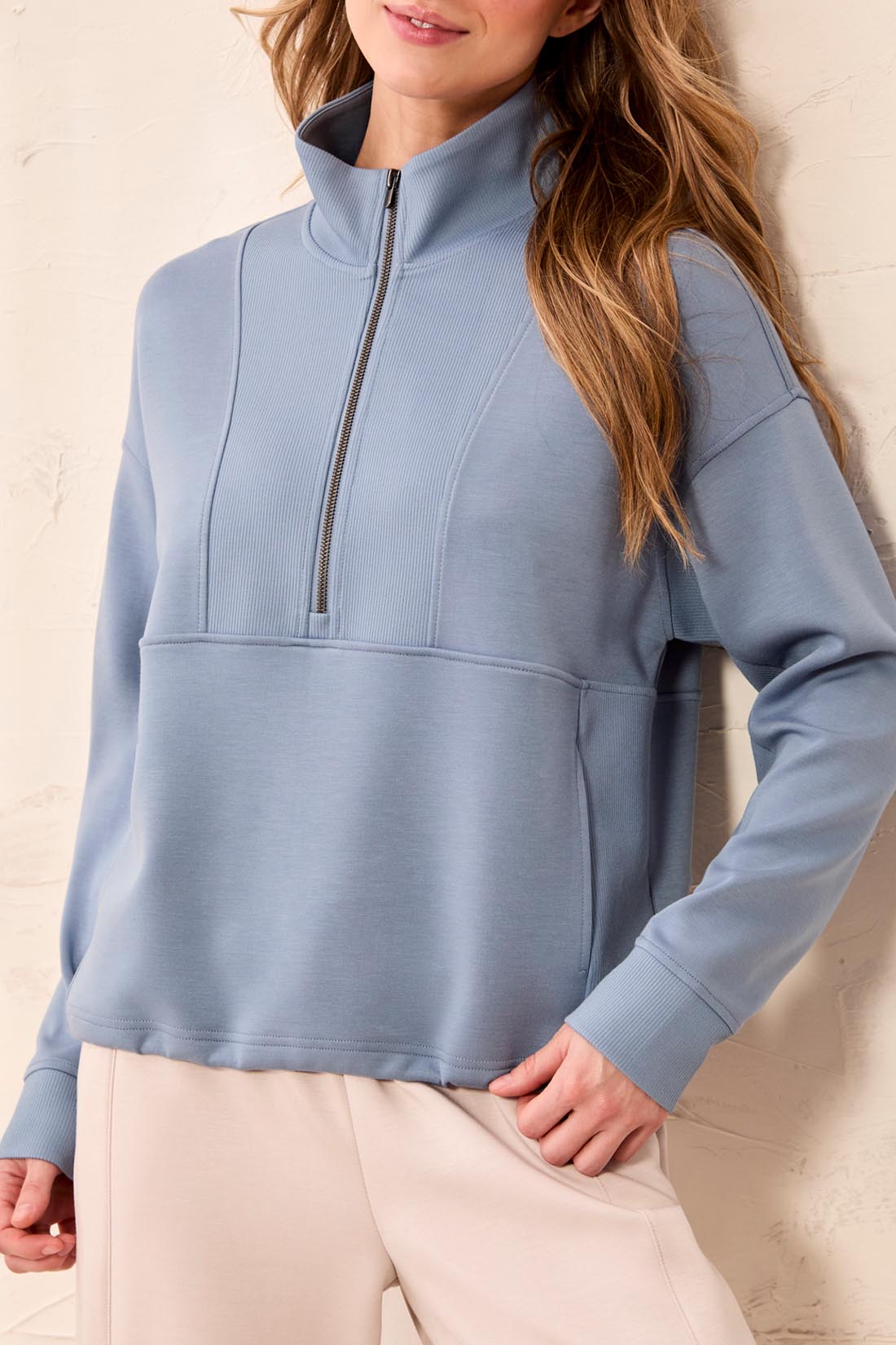 Tribal Mock Neck Top With Zipper
