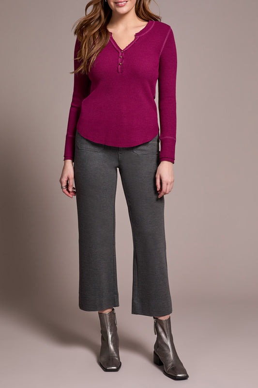Tribal Brushed Waffle Knit Henley Long Sleeve Top