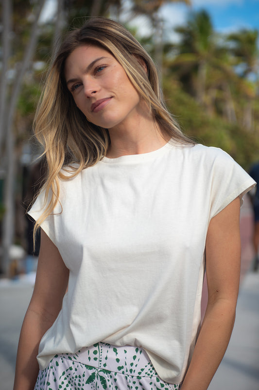 Tribal Cap Sleeve Crew Neck Top