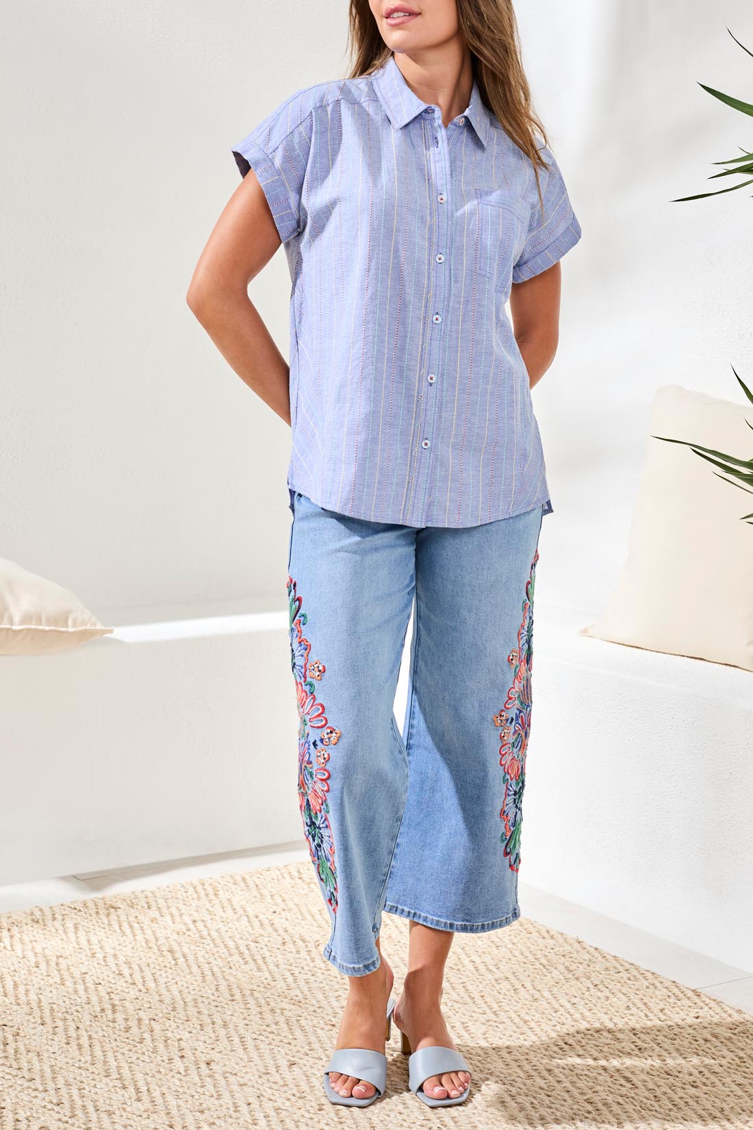 Tribal Cap Sleeve Shirt With Cuts