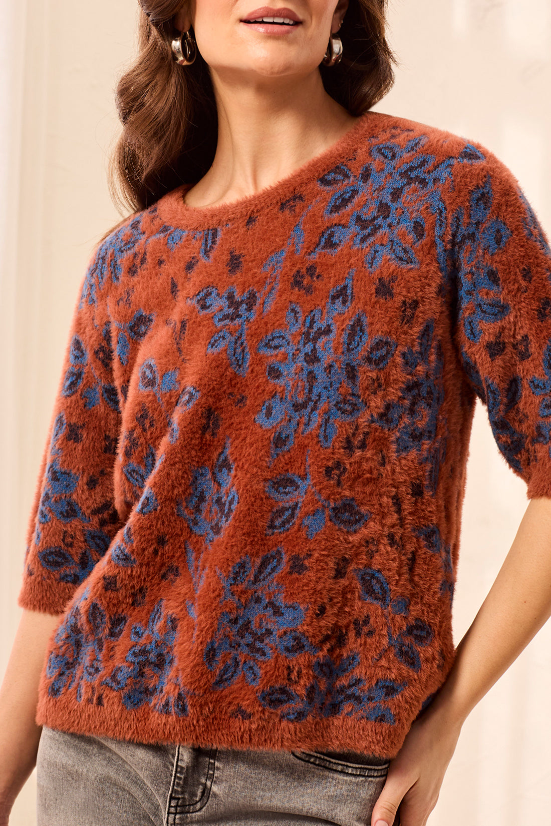 Tribal Color Block Raglan Sleeve Crew Neck Knit Sweater