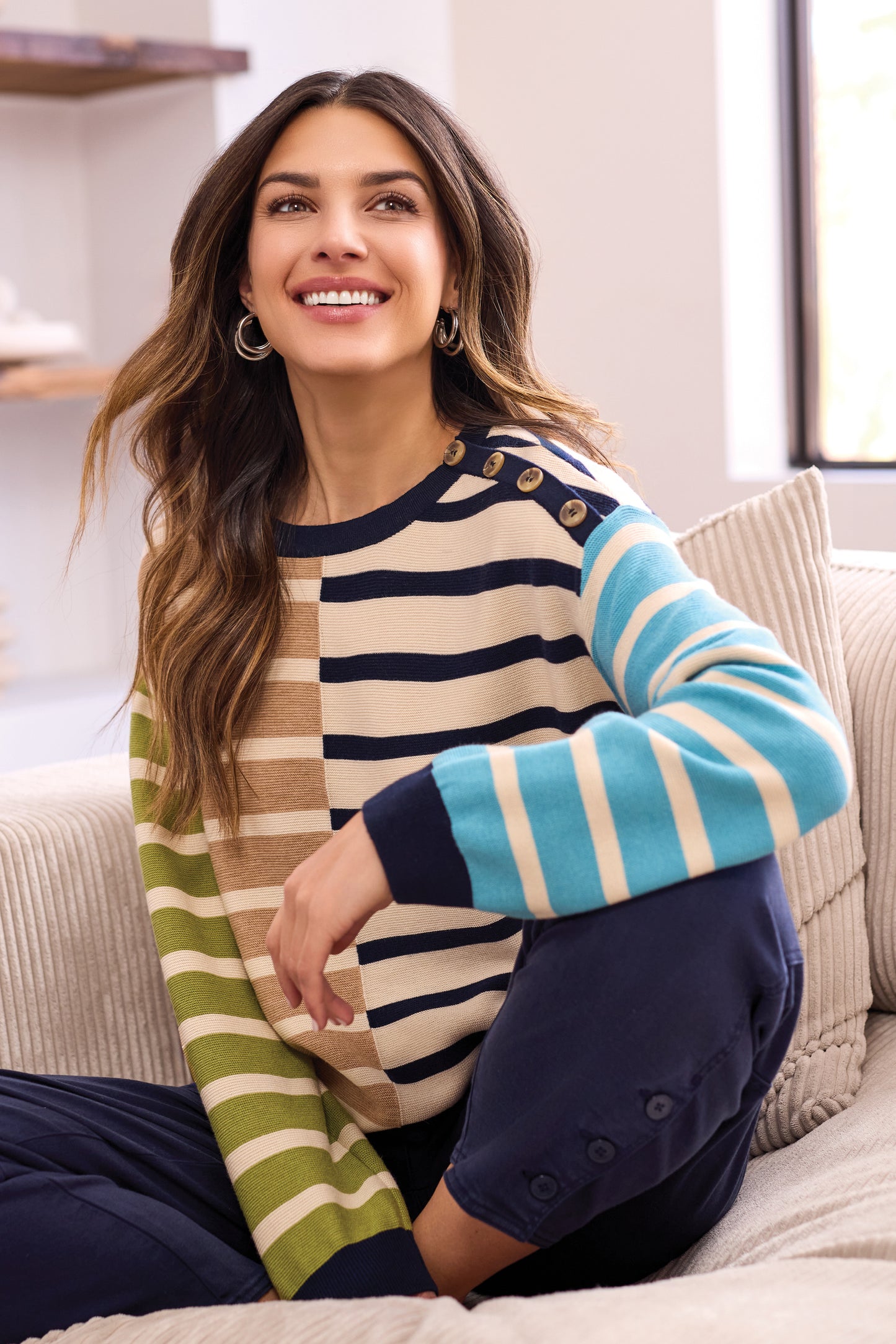 Tribal Crew Neck Sweater With Button Detail