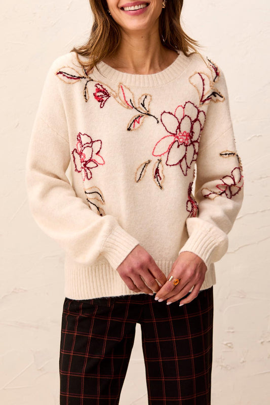 Tribal Crew Neck Sweater With Embroidery