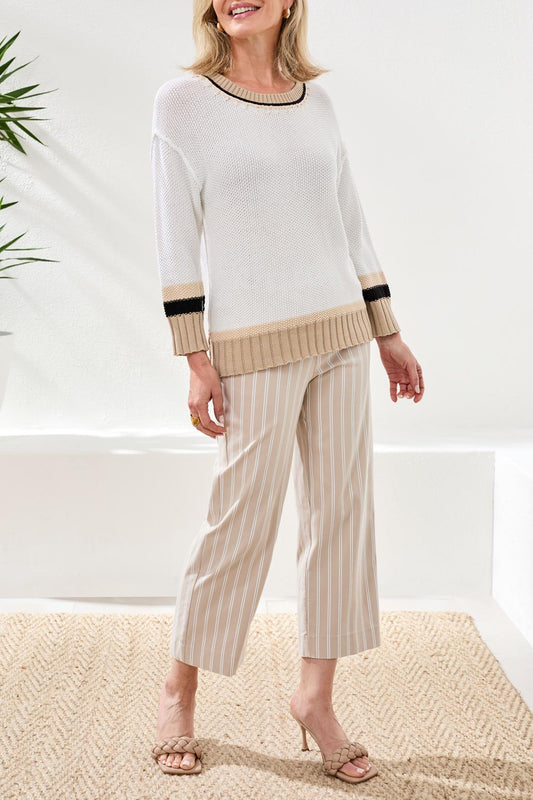 Tribal Crew Neck Sweater With Stitch Detail