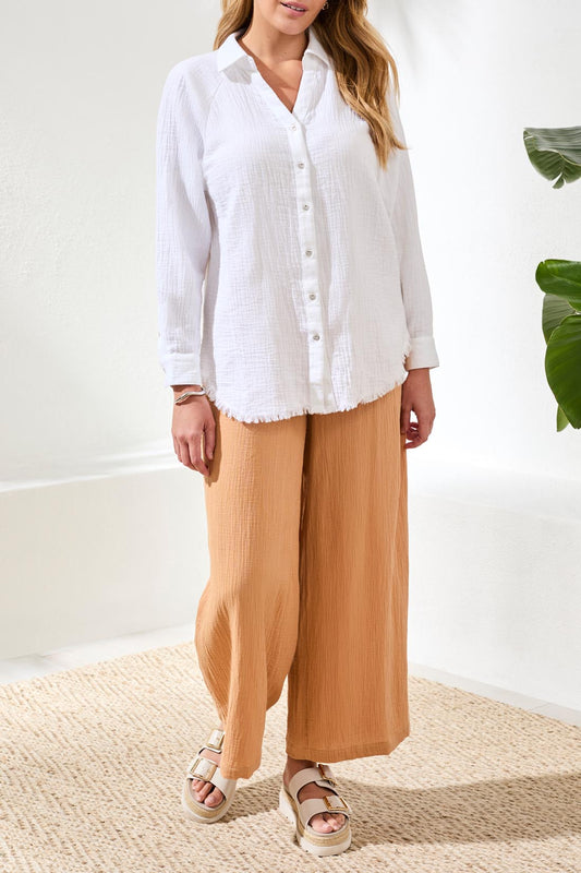 Tribal Crinkle Gauze Button-Front Tie Blouse