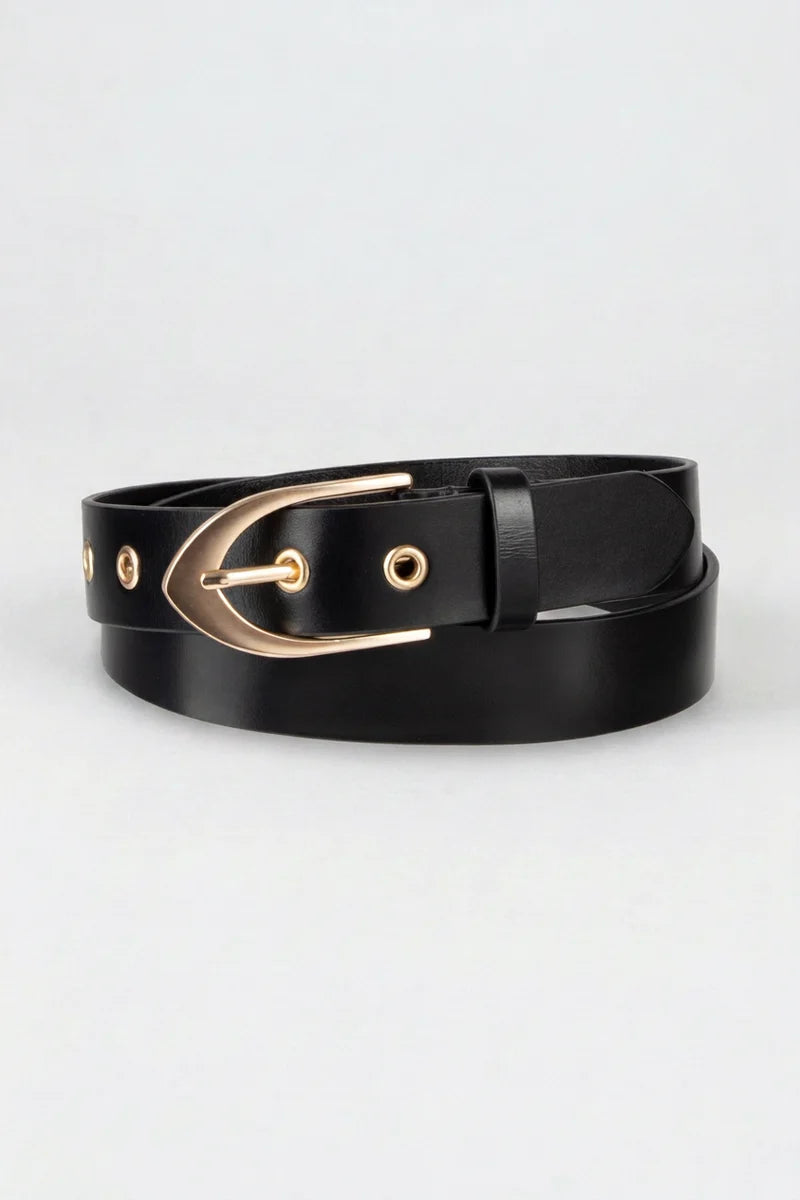 Tribal EMMA - Black Leather Harness Belt with Gold-Tone Grommets
