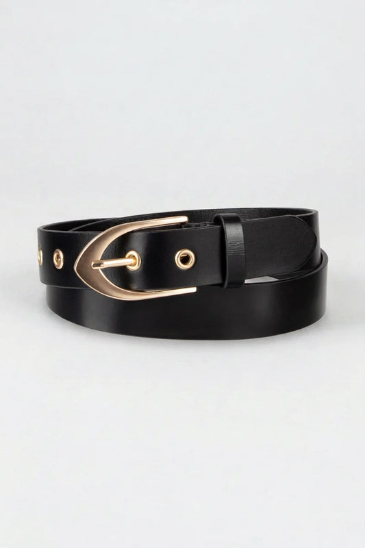 Tribal EMMA - Black Leather Harness Belt with Gold-Tone Grommets