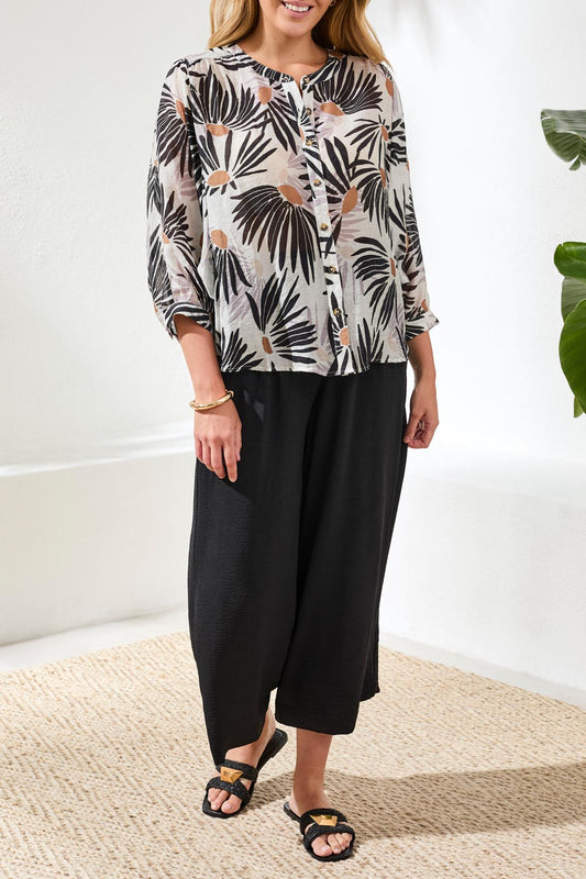 Tribal Flowy Dolman Sleeve Blouse With Self-Covering Buttons