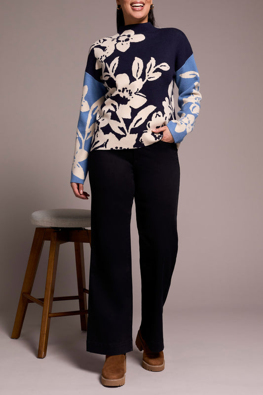 Tribal Knit Jacquard Funnel Neck Sweater