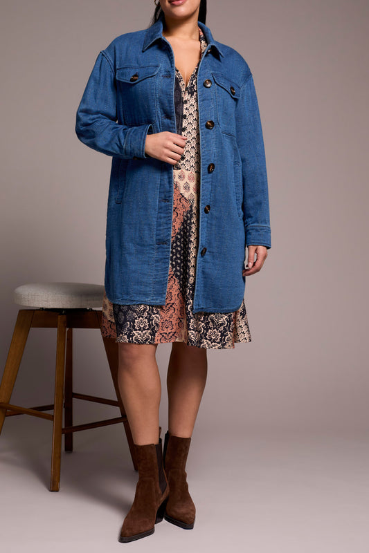 Tribal Long Button Front Quilted Jacket